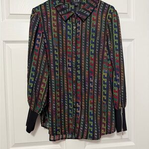 AZI New York Geometric Women's Silky Button Down Shirt